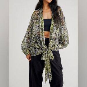 NWOT Free People Safari Print Tie Front Kimono, One Size